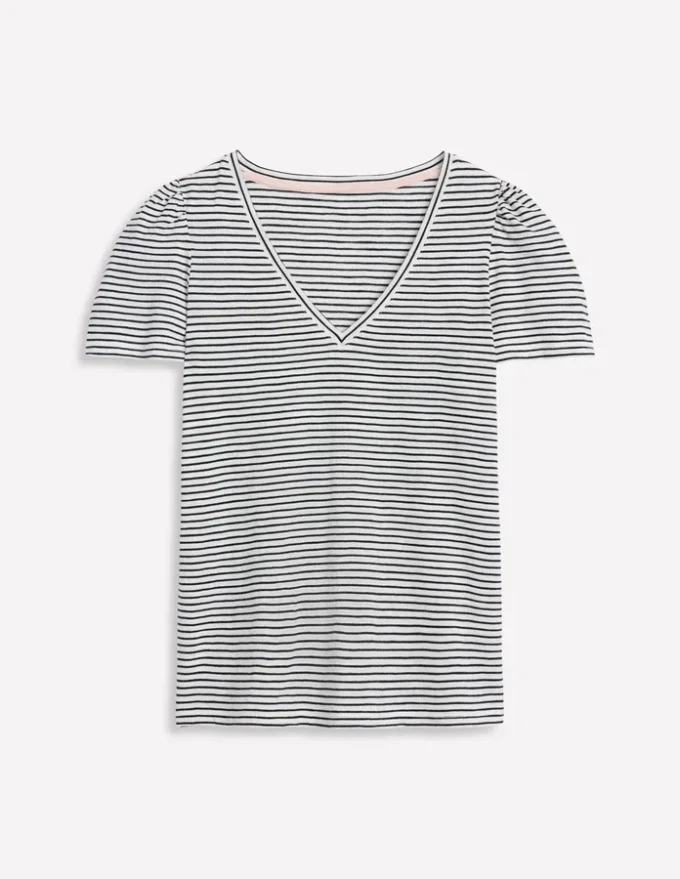 Sophie V-neck Slub T-shirt Ivory, Navy Stripe Sophie V-neck Slub T-shirt Ivory, Navy Stripe