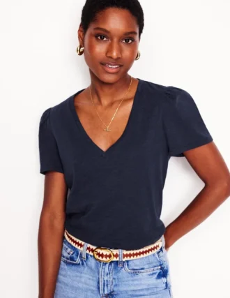 Sophie V-neck Slub T-shirt Navy