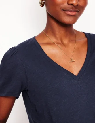 Sophie V-neck Slub T-shirt Navy