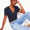 Sophie V-neck Slub T-shirt Navy Sophie V-neck Slub T-shirt Navy