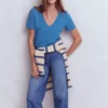 Sophie V-neck Slub T-shirt Vallarta Blue