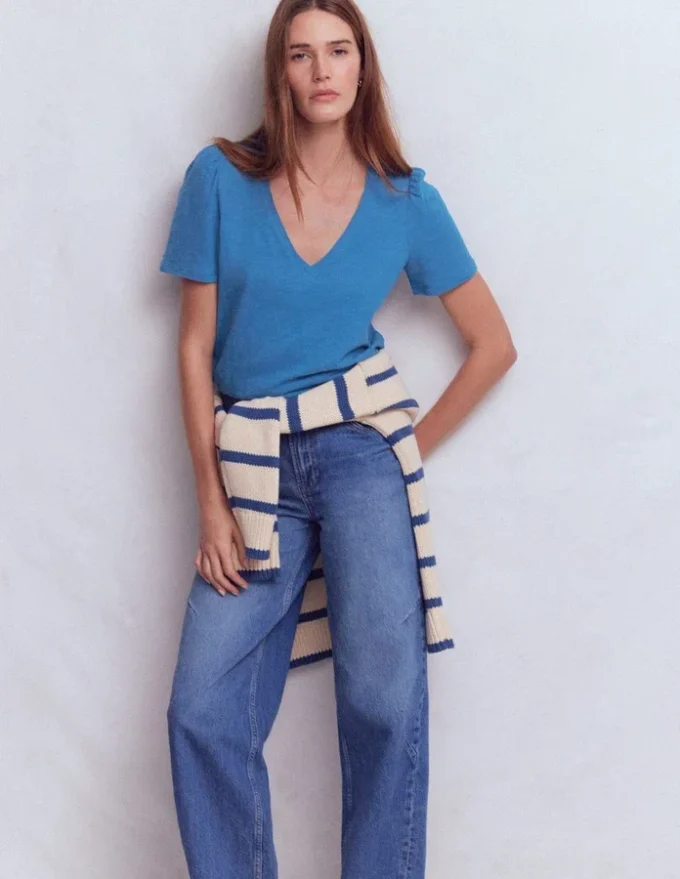 Sophie V-neck Slub T-shirt Vallarta Blue