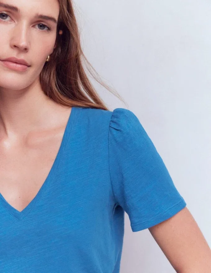 Sophie V-neck Slub T-shirt Vallarta Blue