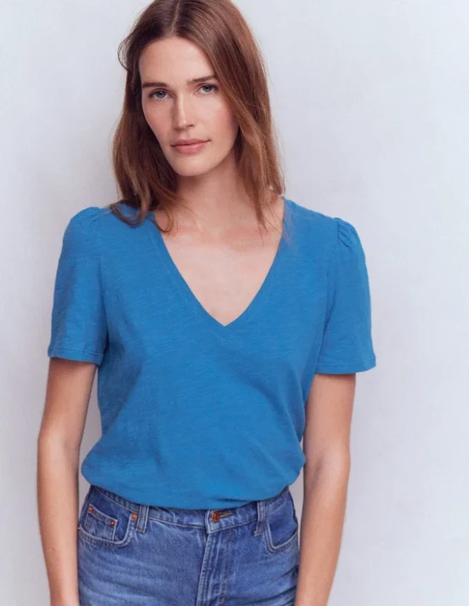 Sophie V-neck Slub T-shirt Vallarta Blue