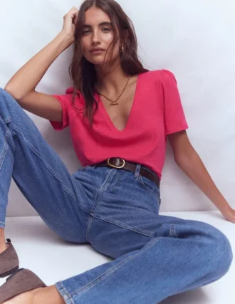 Sophie V-neck Slub T-shirt Virtual Pink