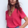 Sophie V-neck Slub T-shirt Virtual Pink Sophie V-neck Slub T-shirt Virtual Pink