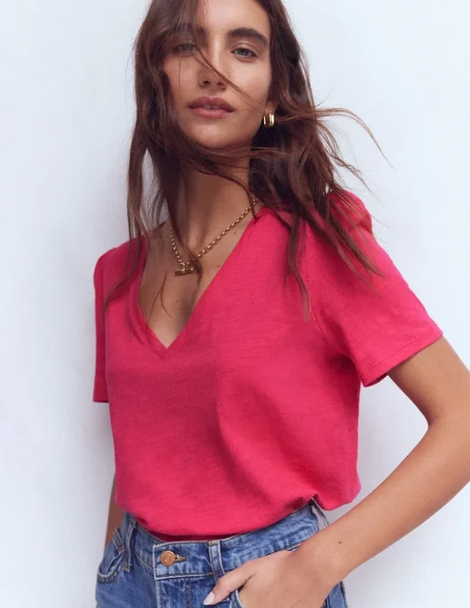 Sophie V-neck Slub T-shirt Virtual Pink Sophie V-neck Slub T-shirt Virtual Pink