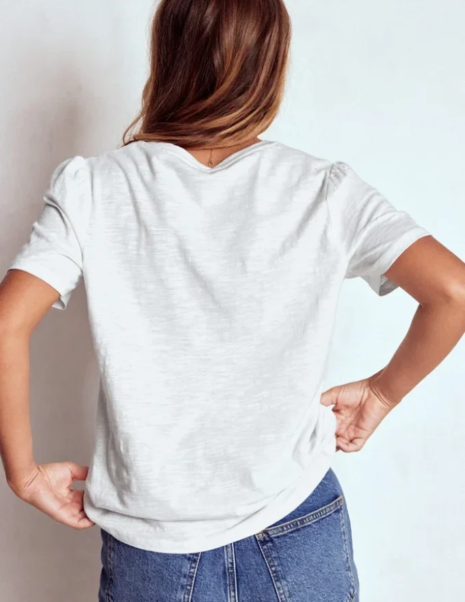 Sophie V-neck Slub T-shirt White Sophie V-neck Slub T-shirt White