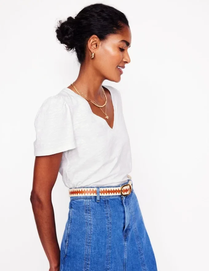 Sophie V-neck Slub T-shirt White Sophie V-neck Slub T-shirt White