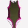 Sporty Rash Guard Swimsuit Khaki, Colourblock Sporty Rash Guard Swimsuit Khaki, Colourblock