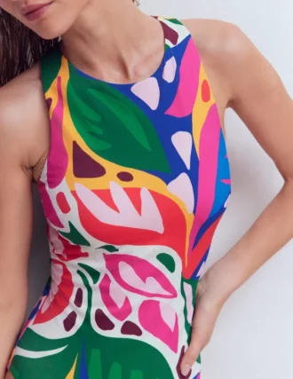 Sporty Rash Guard Swimsuit Multi, Leafy Cascade