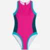 Sporty Rash Guard Swimsuit Pink, Colourblock Sporty Rash Guard Swimsuit Pink, Colourblock