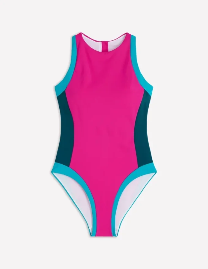 Sporty Rash Guard Swimsuit Pink, Colourblock Sporty Rash Guard Swimsuit Pink, Colourblock
