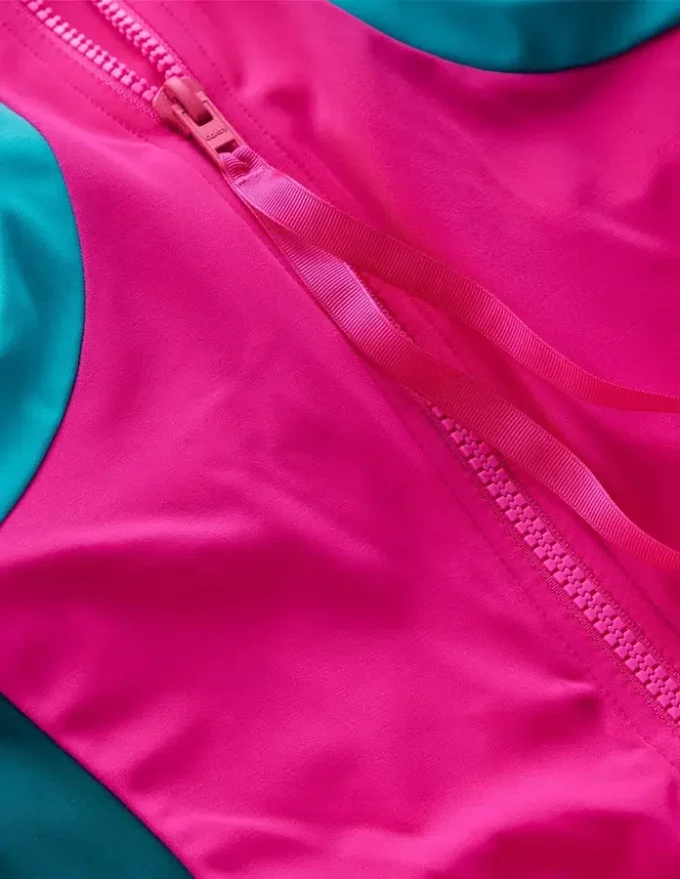 Sporty Rash Guard Swimsuit Pink, Colourblock Sporty Rash Guard Swimsuit Pink, Colourblock