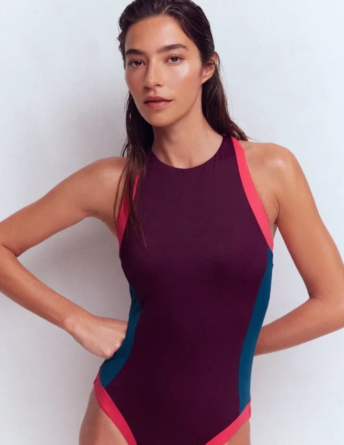 Sporty Rash Guard Swimsuit Purple, Colourblock Sporty Rash Guard Swimsuit Purple, Colourblock
