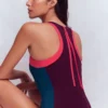 Sporty Rash Guard Swimsuit Purple, Colourblock Sporty Rash Guard Swimsuit Purple, Colourblock