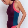 Sporty Rash Guard Swimsuit Purple, Colourblock Sporty Rash Guard Swimsuit Purple, Colourblock