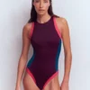Sporty Rash Guard Swimsuit Purple, Colourblock Sporty Rash Guard Swimsuit Purple, Colourblock