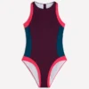 Sporty Rash Guard Swimsuit Purple, Colourblock Sporty Rash Guard Swimsuit Purple, Colourblock