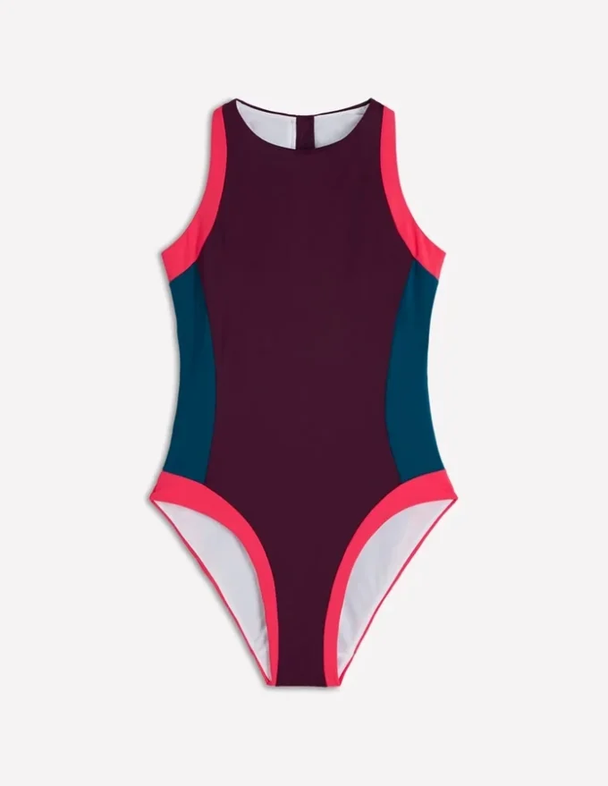 Sporty Rash Guard Swimsuit Purple, Colourblock Sporty Rash Guard Swimsuit Purple, Colourblock