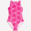 Sporty Rash Guard Swimsuit Sangria Sunset, Daisy Blossom Sporty Rash Guard Swimsuit Sangria Sunset, Daisy Blossom