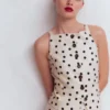 Square Neck Linen Waistcoat Ivory, Painted Dot Spaced Square Neck Linen Waistcoat Ivory, Painted Dot Spaced