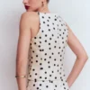 Square Neck Linen Waistcoat Ivory, Painted Dot Spaced Square Neck Linen Waistcoat Ivory, Painted Dot Spaced