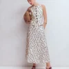 Square Neck Linen Waistcoat Ivory, Painted Dot Spaced Square Neck Linen Waistcoat Ivory, Painted Dot Spaced