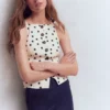 Square Neck Linen Waistcoat Ivory, Painted Dot Spaced Square Neck Linen Waistcoat Ivory, Painted Dot Spaced