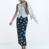 Square Neck Linen Waistcoat Ivory, Painted Dot Spaced Square Neck Linen Waistcoat Ivory, Painted Dot Spaced