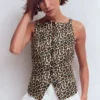 Square Neck Linen Waistcoat Leopard Print Square Neck Linen Waistcoat Leopard Print