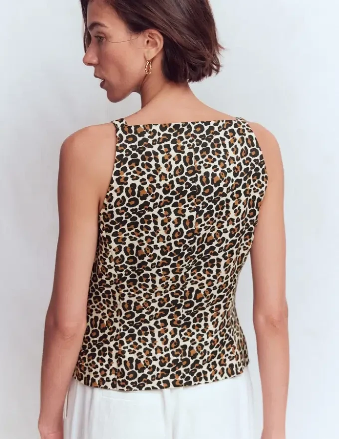 Square Neck Linen Waistcoat Leopard Print Square Neck Linen Waistcoat Leopard Print