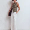 Square Neck Linen Waistcoat Leopard Print Square Neck Linen Waistcoat Leopard Print