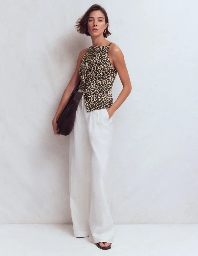 Square Neck Linen Waistcoat Leopard Print Square Neck Linen Waistcoat Leopard Print
