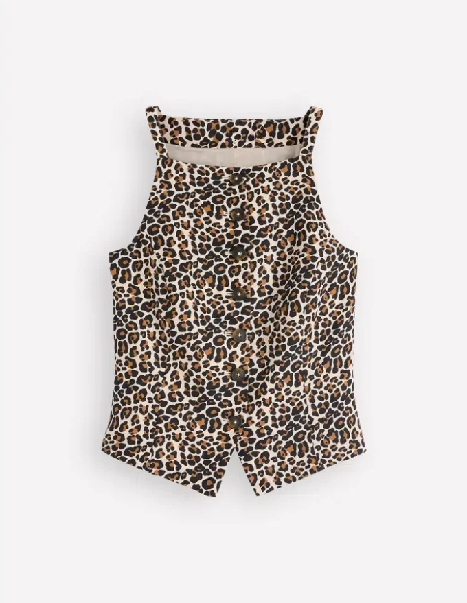 Square Neck Linen Waistcoat Leopard Print Square Neck Linen Waistcoat Leopard Print