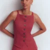 Square Neck Linen Waistcoat Rich Chestnut Square Neck Linen Waistcoat Rich Chestnut
