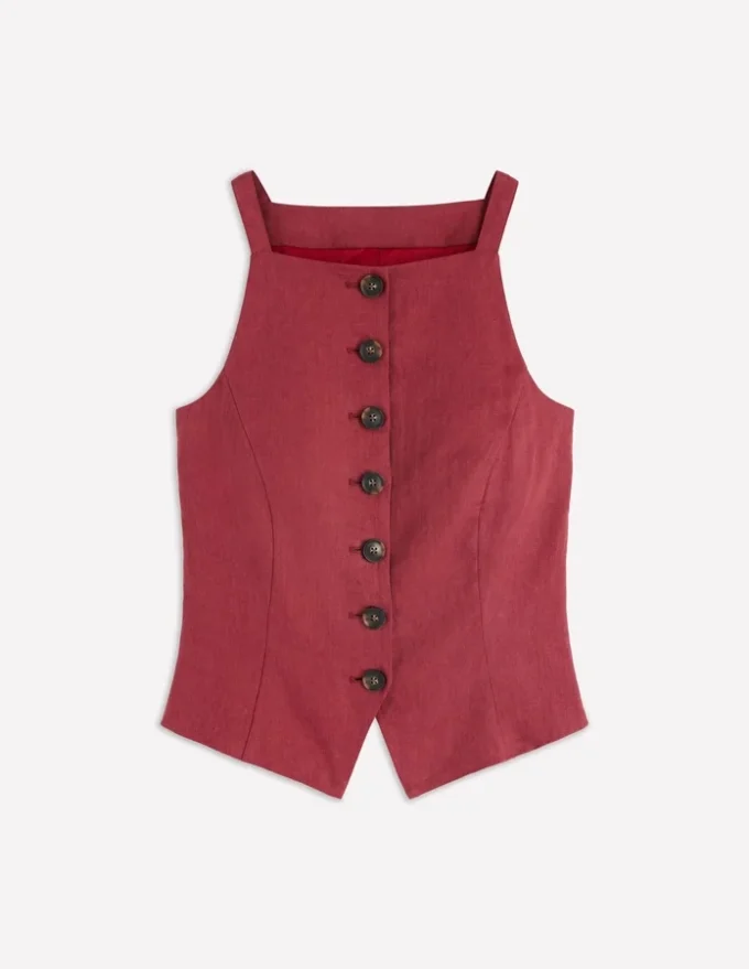 Square Neck Linen Waistcoat Rich Chestnut Square Neck Linen Waistcoat Rich Chestnut