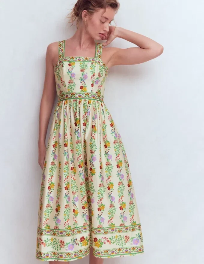 Square Neck Occasion Dress Ivory, Blossom Trail Square Neck Occasion Dress Ivory, Blossom Trail