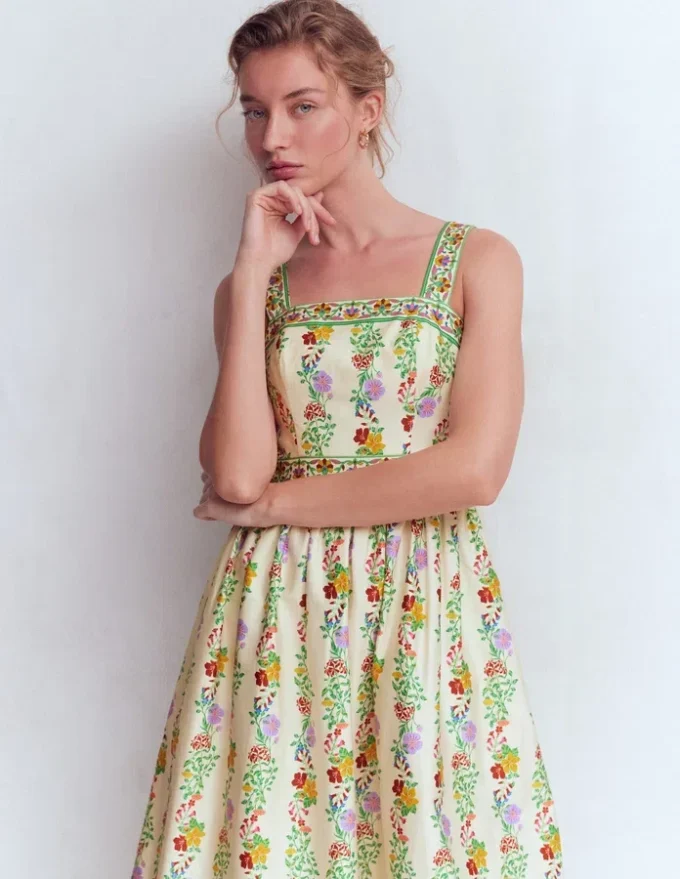 Square Neck Occasion Dress Ivory, Blossom Trail Square Neck Occasion Dress Ivory, Blossom Trail