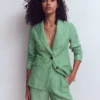 Stamford Linen Blazer Aloe Green Chambray Stamford Linen Blazer Aloe Green Chambray