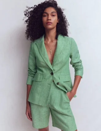 Stamford Linen Blazer Aloe Green Chambray