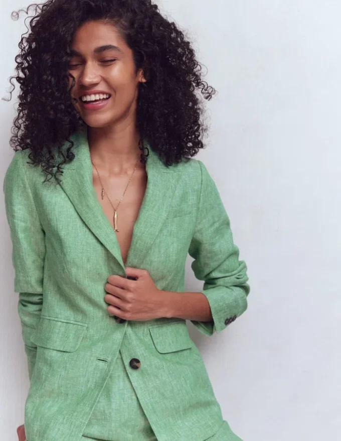 Stamford Linen Blazer Aloe Green Chambray Stamford Linen Blazer Aloe Green Chambray