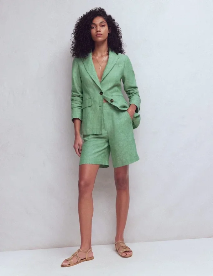 Stamford Linen Blazer Aloe Green Chambray Stamford Linen Blazer Aloe Green Chambray