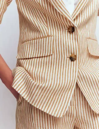 Stamford Linen Blazer Brown, Ivory Ticking Stripe