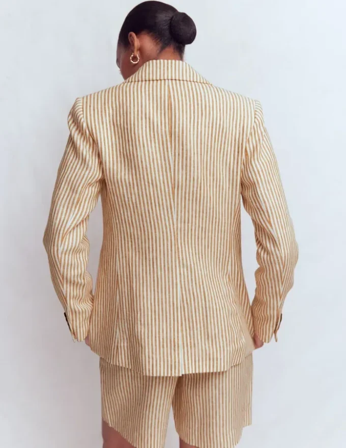 Stamford Linen Blazer Brown, Ivory Ticking Stripe Stamford Linen Blazer Brown, Ivory Ticking Stripe