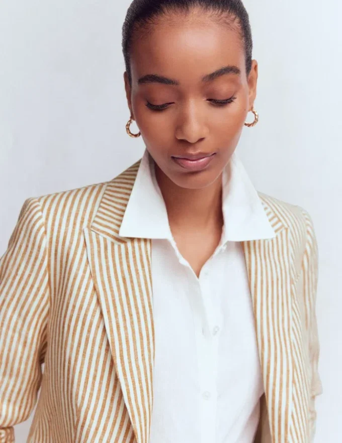 Stamford Linen Blazer Brown, Ivory Ticking Stripe Stamford Linen Blazer Brown, Ivory Ticking Stripe