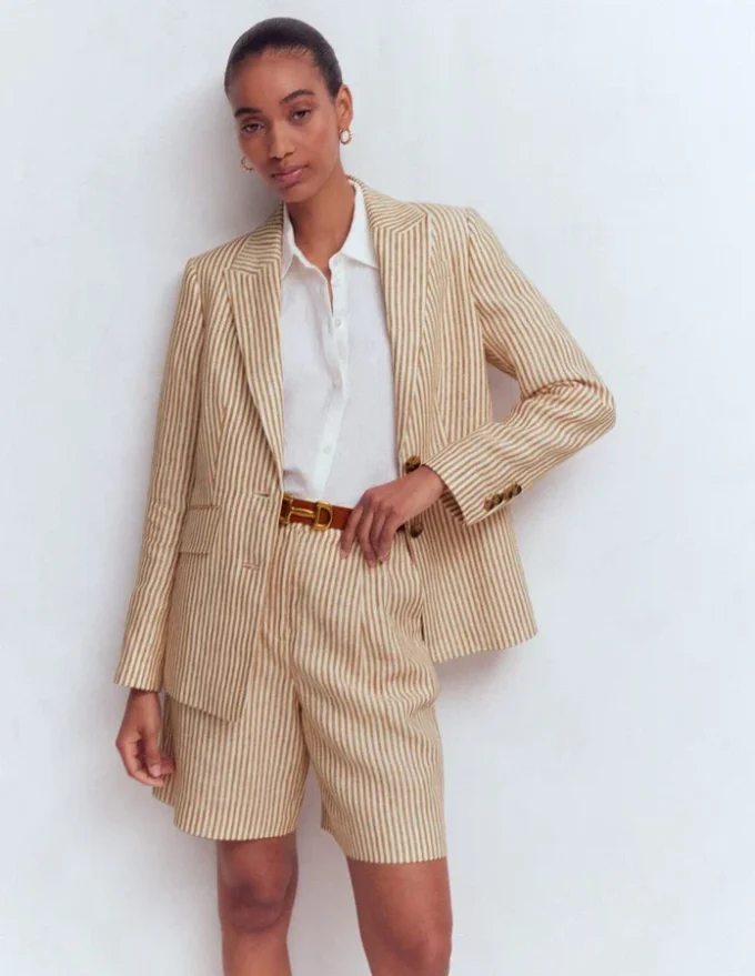 Stamford Linen Blazer Brown, Ivory Ticking Stripe Stamford Linen Blazer Brown, Ivory Ticking Stripe