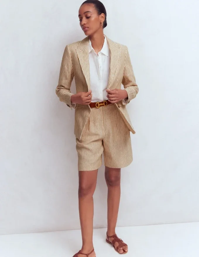 Stamford Linen Blazer Brown, Ivory Ticking Stripe Stamford Linen Blazer Brown, Ivory Ticking Stripe