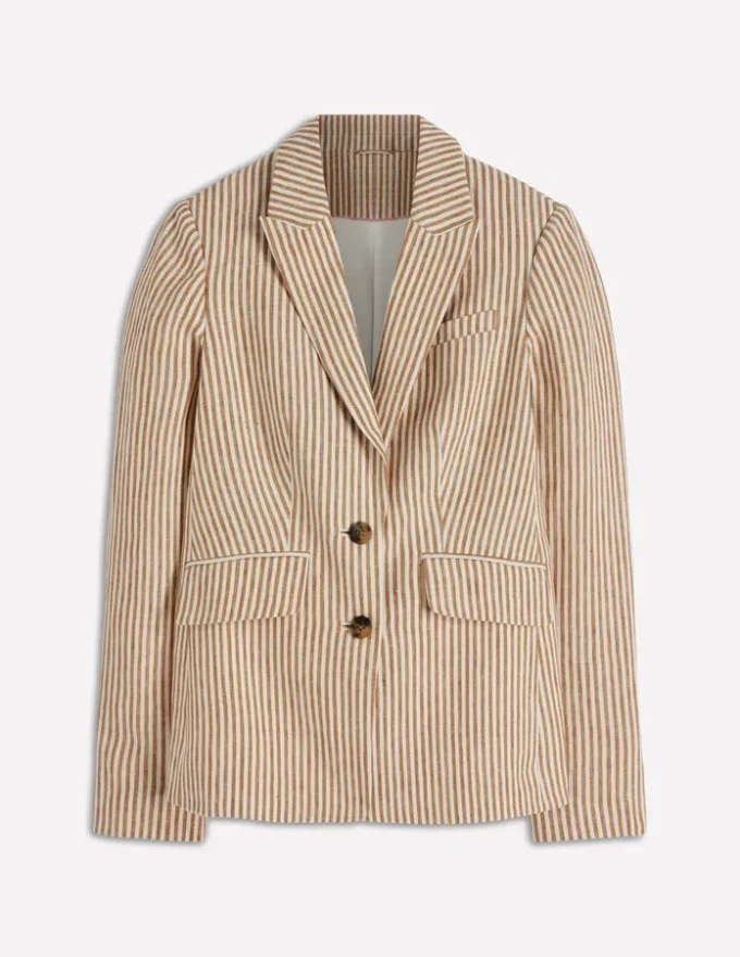 Stamford Linen Blazer Brown, Ivory Ticking Stripe Stamford Linen Blazer Brown, Ivory Ticking Stripe