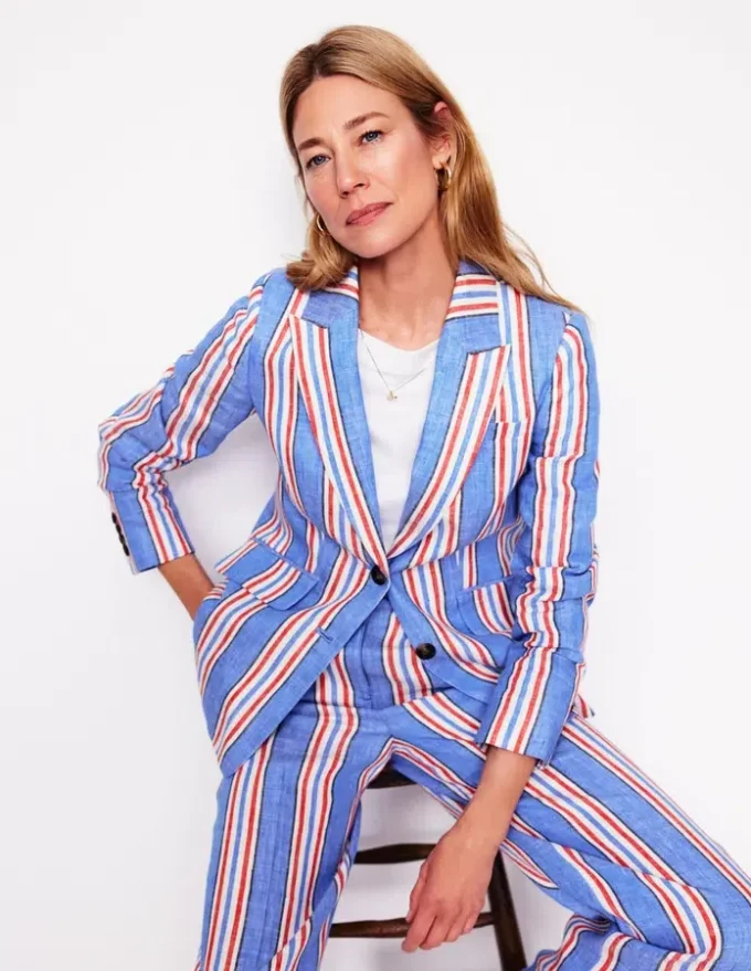 Stamford Linen Blazer Peacock Plume, Red Stripe Stamford Linen Blazer Peacock Plume, Red Stripe